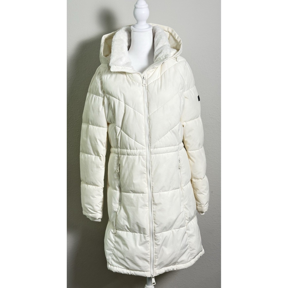 DKNY Ivory Puffer Style Full Length Coat Size (S)